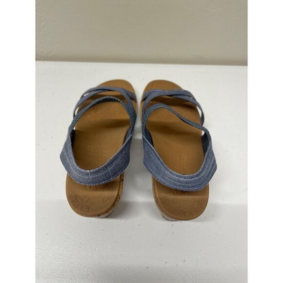 Skechers Womens 8 Beverlee High Tea Wedge Strappy Sandals Blue Luxe Foam - Picture 8 of 9